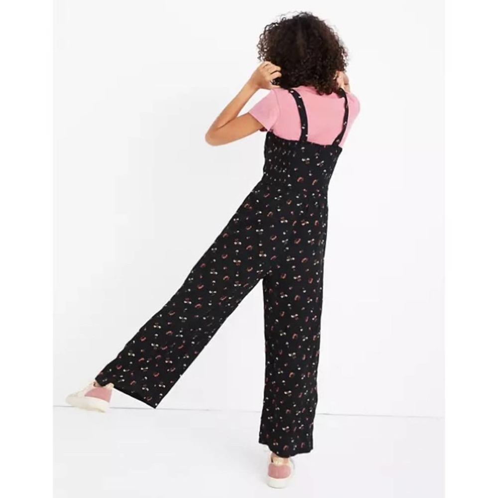 Madewell Black Floral Smocked Jumpsuit Womens Size 0 - Picture 2 of 10